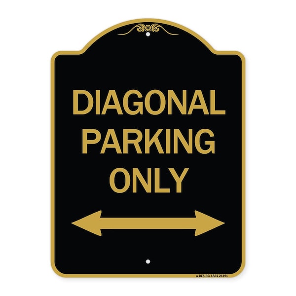 Diagonal Parking W/ Bidirectional Arrow, Black & Gold Aluminum Sign, 18" x 24", BG-1824-24191